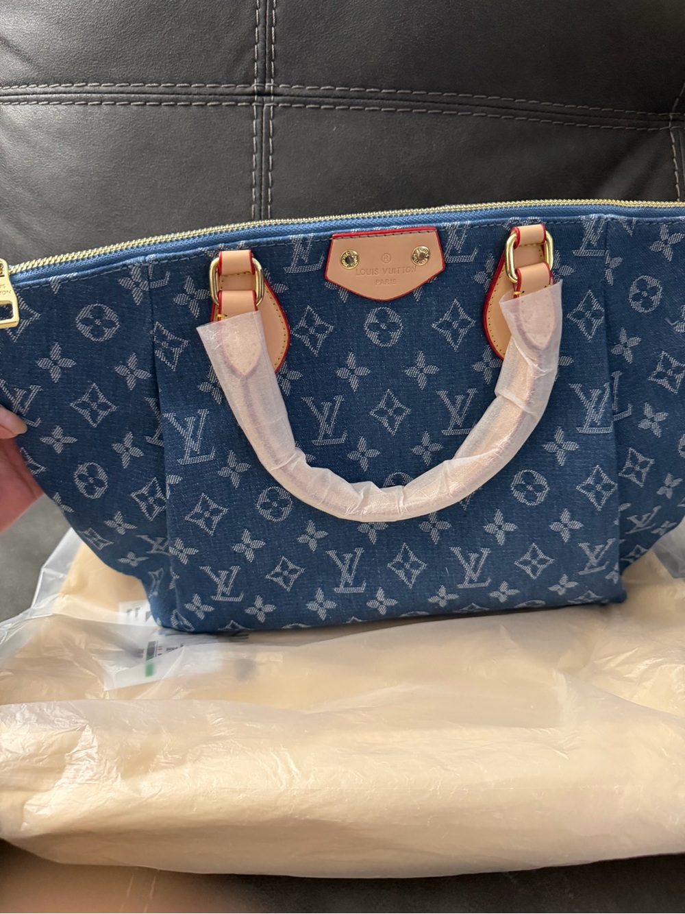 Louis Vuitton Denim Monogram Blue Tote with Vachetta Trim